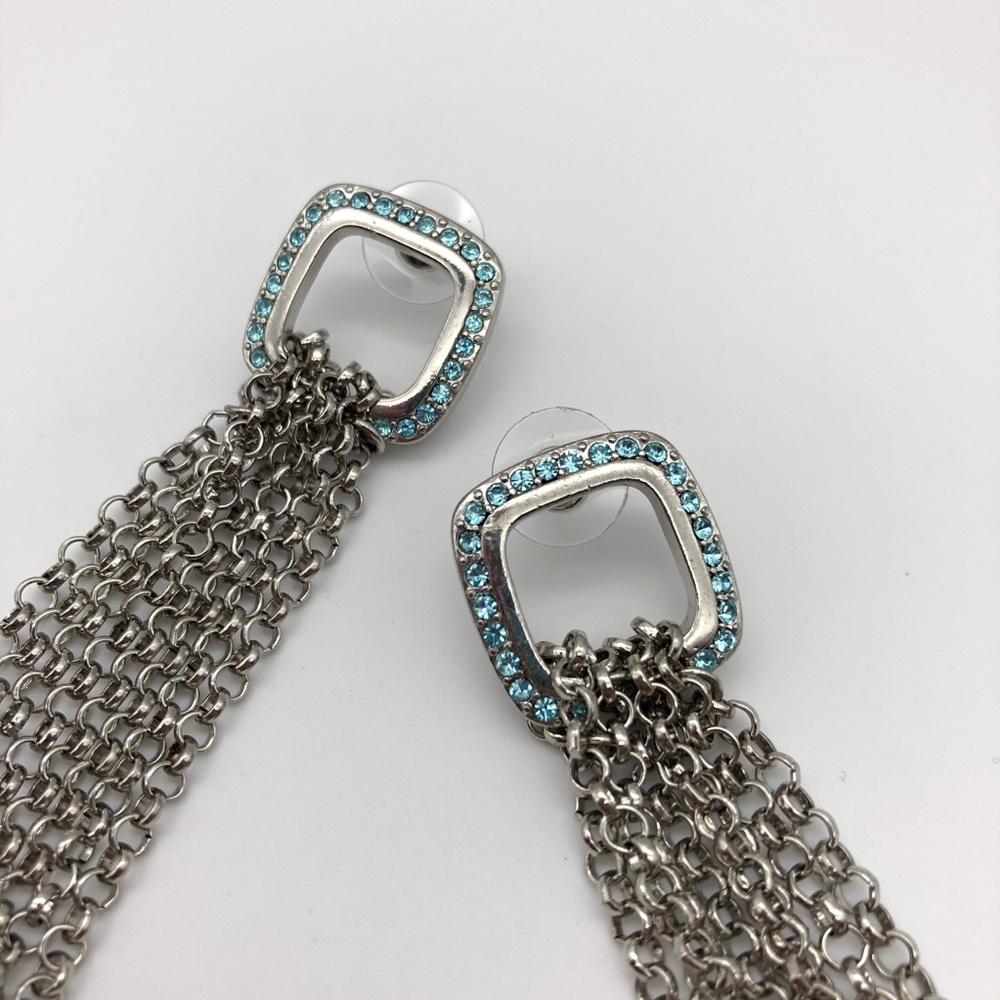 Baby Blue Rhinestone Dangle Earrings - Picture 2 of 4